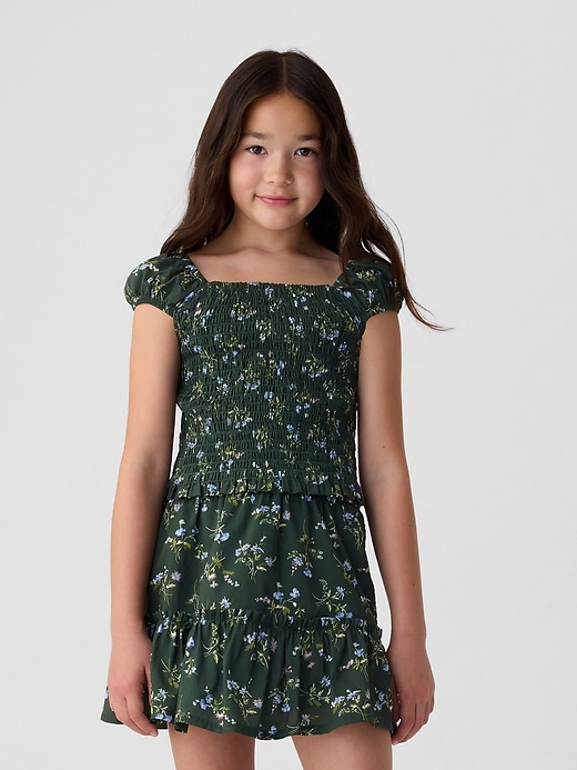 1 of 8 showing, with the color Green floral of product Kids Smocked Shirt