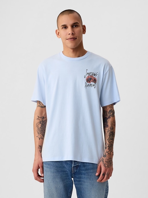 1 of 8 showing, with the color bicoastal blue of product Smashing Pumpkins Graphic T-Shirt