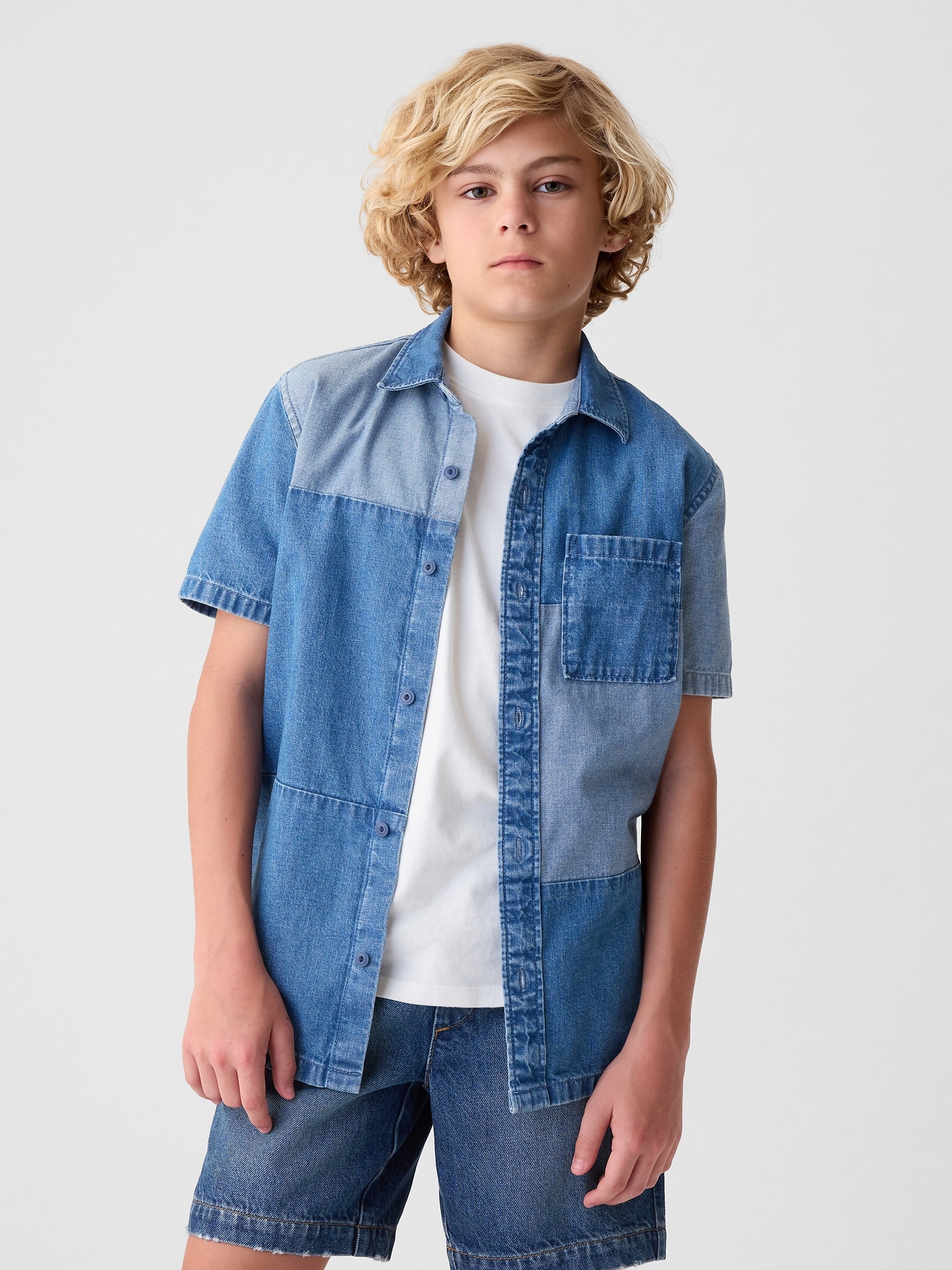CPGN STUDIOのUSA DENIM PATCH Short Sleeve Tee 全2色 Kojima Genes Contrast Panel Shirt Men's Long Sleeve Two Tone
