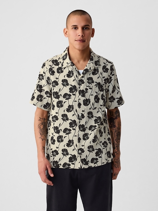 1 of 8 showing, with the color khaki black floral of product Textured Resort Shirt