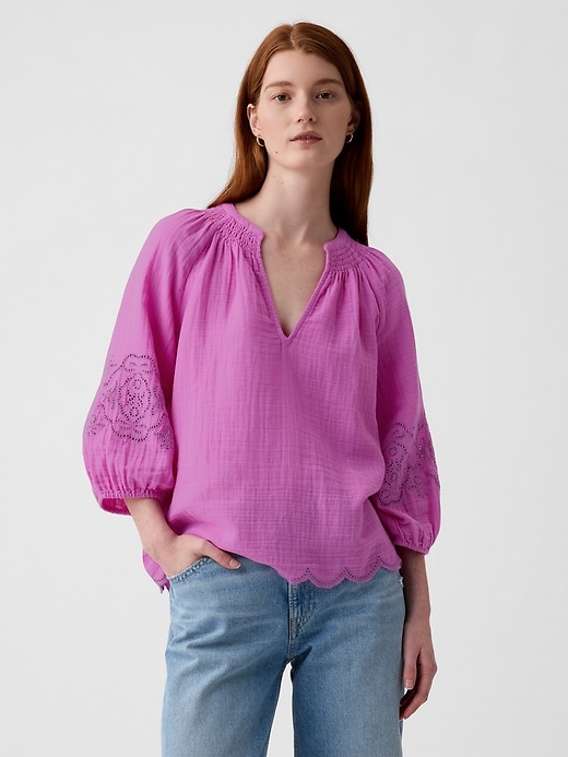 Image number 6 showing, Eyelet Puff Sleeve Shirt