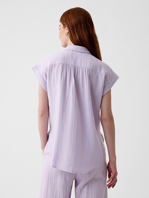 2 of 8 showing, with the color orchid petal purple of product Crinkle Gauze Shirt