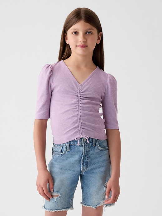 1 of 8 showing, with the color lavender mist of product Kids Essential Rib Ruched Shirt