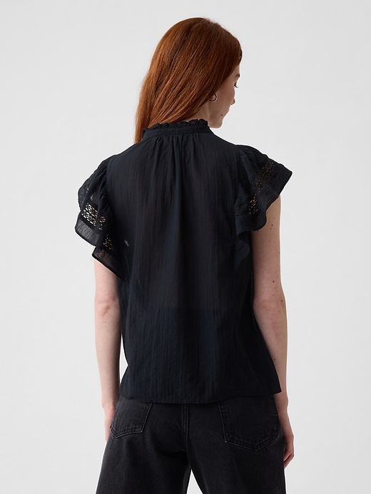 2 of 8 showing, with the color black of product Textured Crinkle Flutter Sleeve Shirt