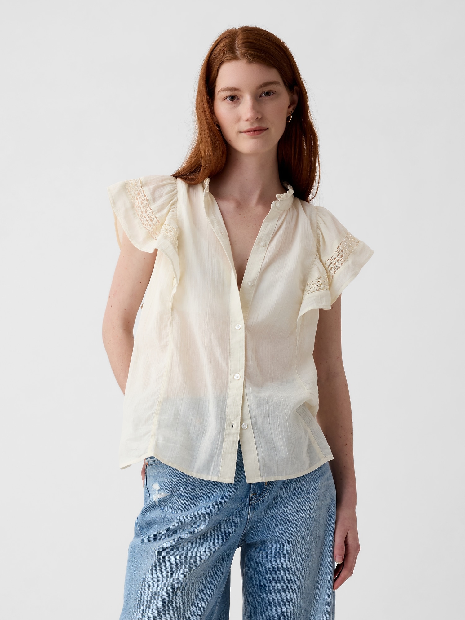 Textured Crinkle Flutter Sleeve Shirt