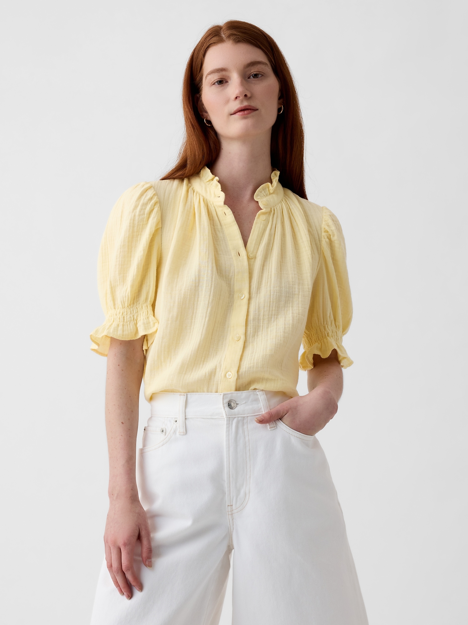 Crinkle Gauze Puff Sleeve Shirt | Gap