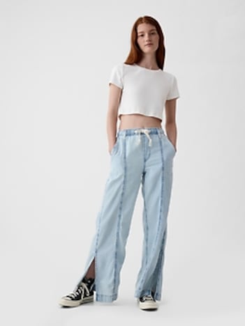Denim Easy Wide-Leg Pants