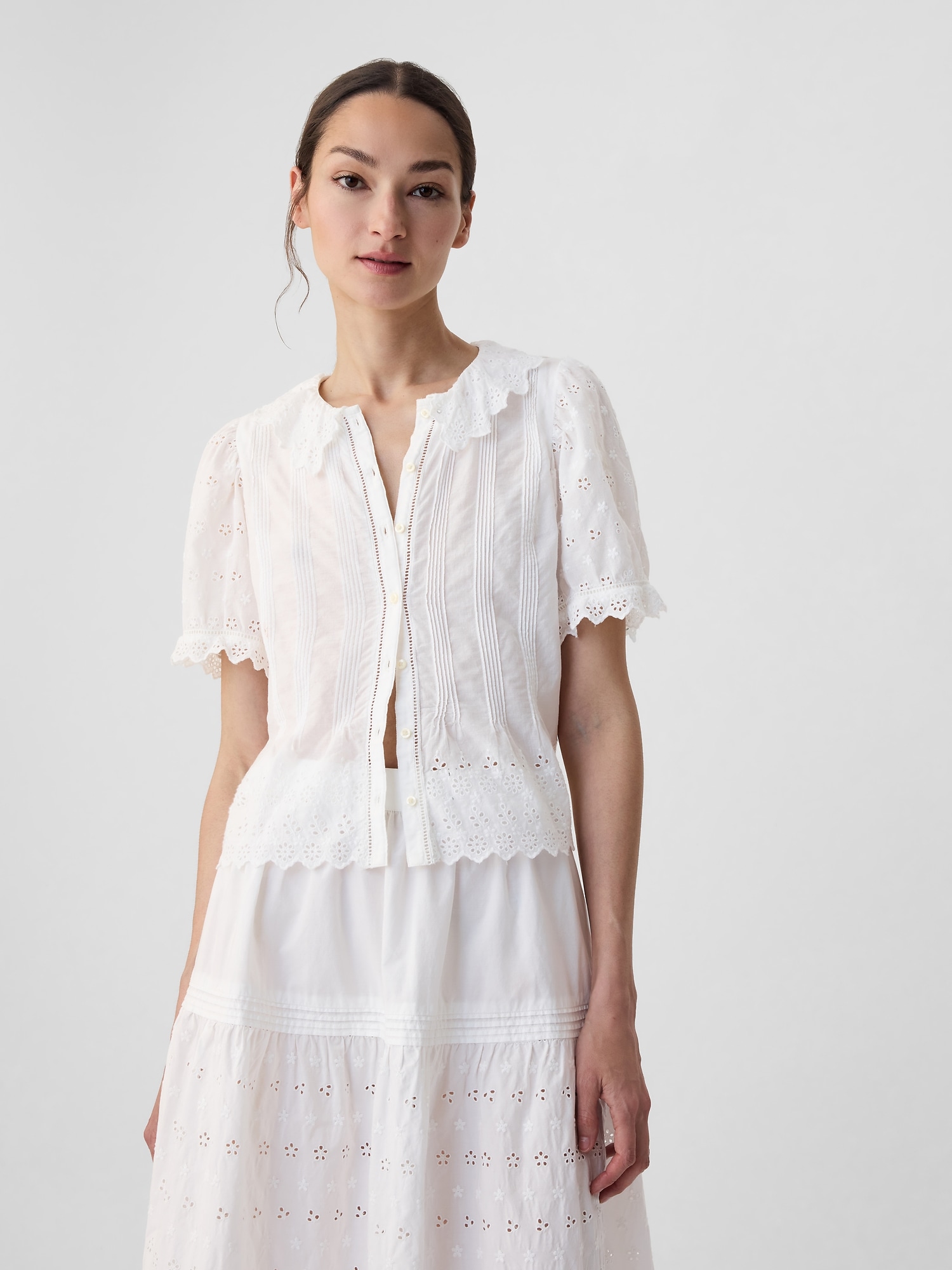 トップス lohen EYELET SHIRT Shop Women's Poplin Eyelet Shirt Stylish Summer Blouse