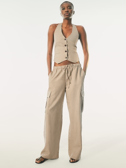 Image number 8 showing, Mid Rise Linen-Cotton Pull-On Cargo Pants