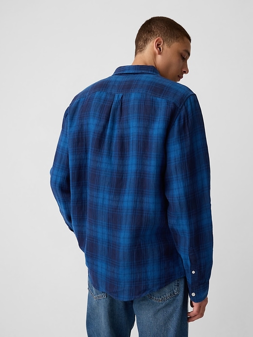 2 of 8 showing, with the color dark indigo plaid of product Linen Shirt