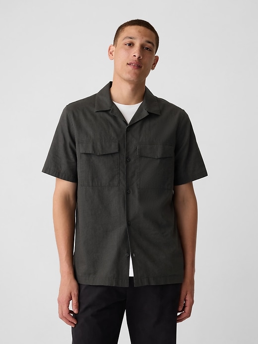 1 of 8 showing, with the color soft black of product Linen-Cotton Utility Shirt