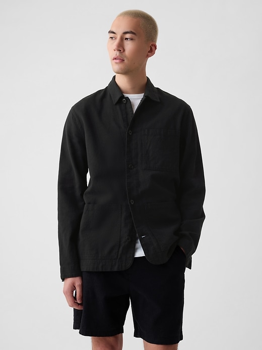 1 of 8 showing, with the color black of product Linen-Cotton Chore Jacket