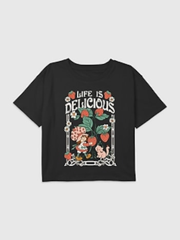 Kids Strawberry Shortcake Life Is Delicious Graphic Boxy Crop Tee