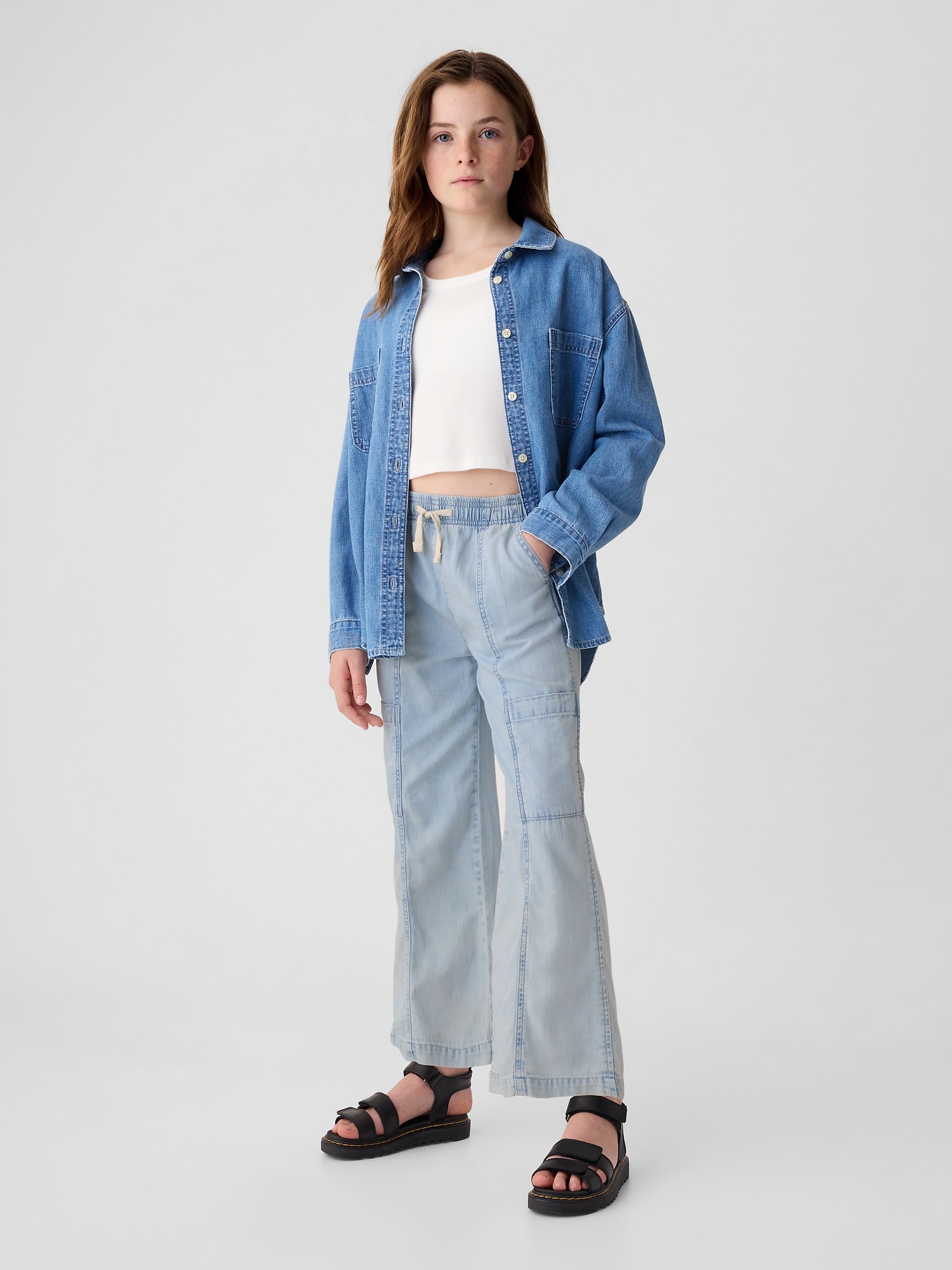 Kids High Rise Pull-On Denim Cargo Jeans