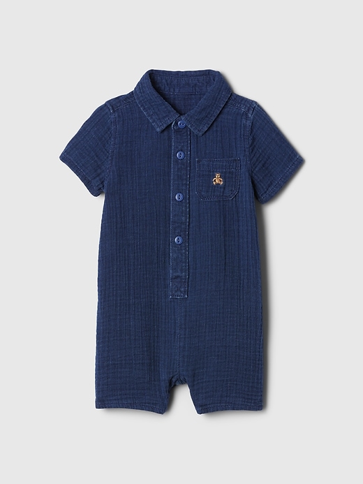 1 of 8 showing, with the color medium wash of product Baby Crinkle Gauze Henley Shorty One-Piece