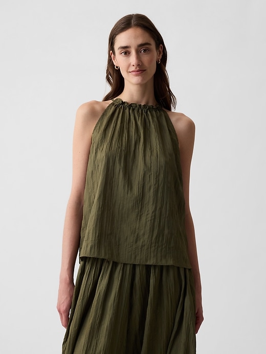 1 of 8 showing, with the color olive green of product Textured Crinkle Halter Top