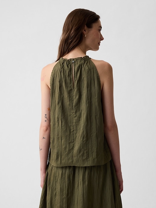 2 of 8 showing, with the color olive green of product Textured Crinkle Halter Top