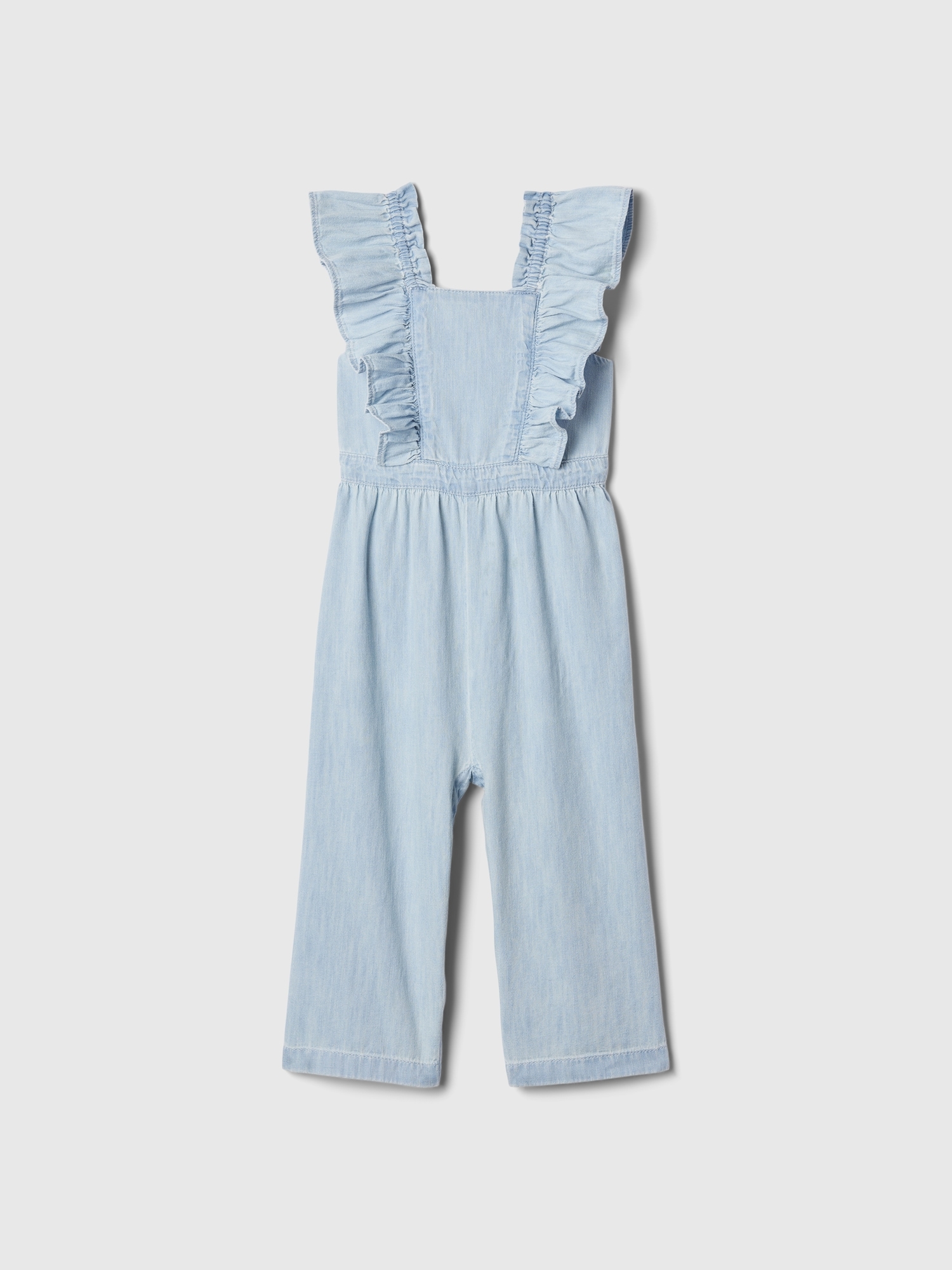 Shop Gap Baby Flutter Denim Jumpsuit In Medium Wash