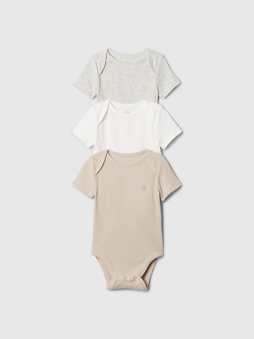 1 of 8 showing, with the color neutral beige of product Baby First Favorites TinyRib Bodysuit (3-Pack)