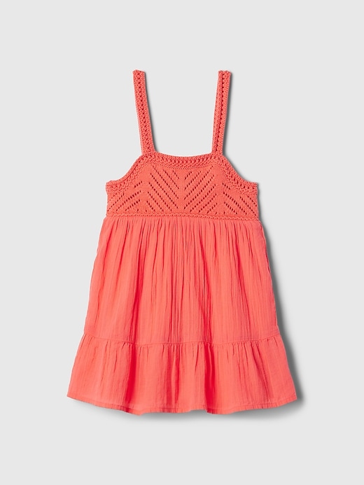 1 of 8 showing, with the color fire coral red of product Baby & Toddler Crochet Tank Dress