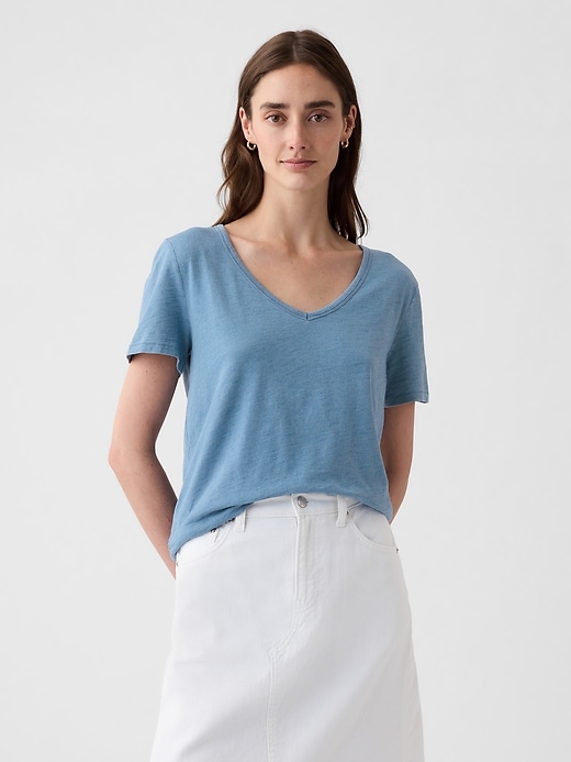 1 of 8 showing, with the color light blue indigo of product Vintage Indigo V-Neck T-Shirt