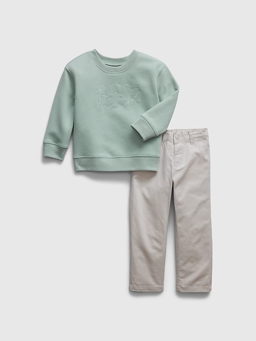 1 of 8 showing, with the color frothy aqua blue of product Toddler Logo Two-Piece Outfit Set