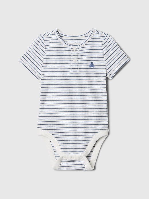 1 of 8 showing, with the color NAVY STRIPE of product Baby First Favorites Henley Bodysuit