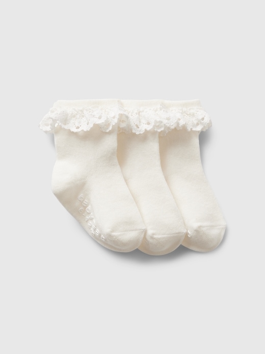 1 of 8 showing, with the color new off white of product Baby First Favorites Eyelet Crew Socks (3-Pack)