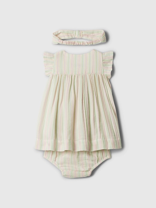 2 of 8 showing, with the color multi stripe of product Baby Crinkle Gauze Stripe Dress Set