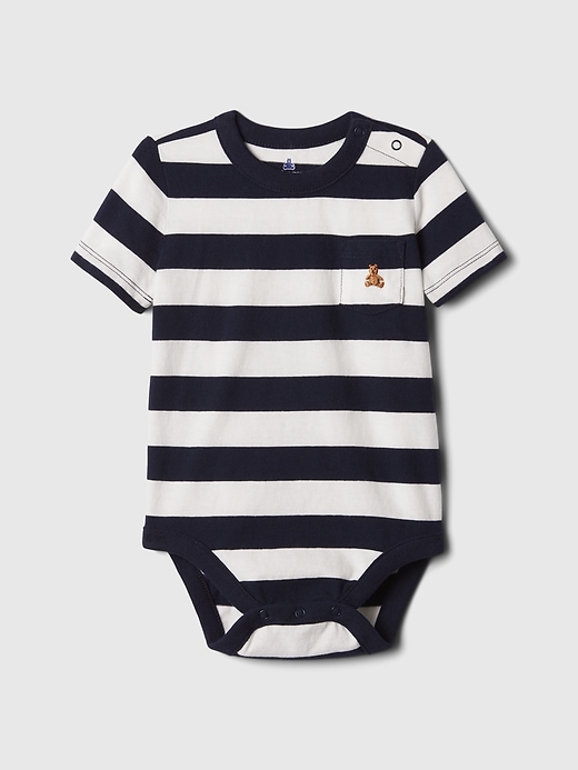 1 of 8 showing, with the color BLUE WHITE STRIPE of product Baby Mix & Match Pocket Bodysuit