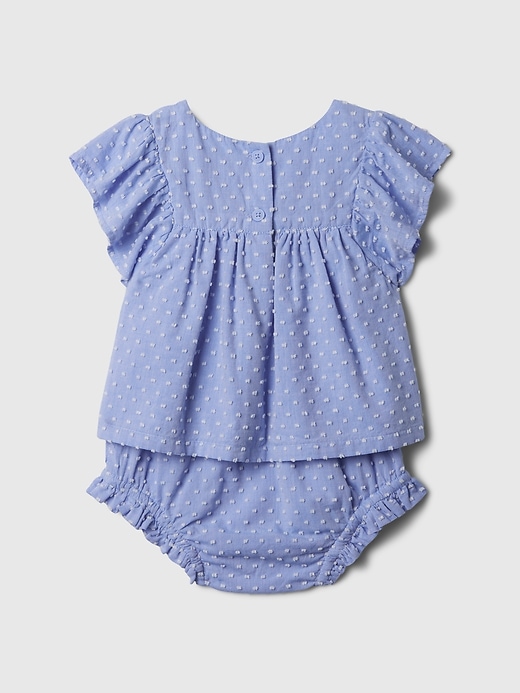 2 of 8 showing, with the color chambray of product Baby Ruffle Outfit Set