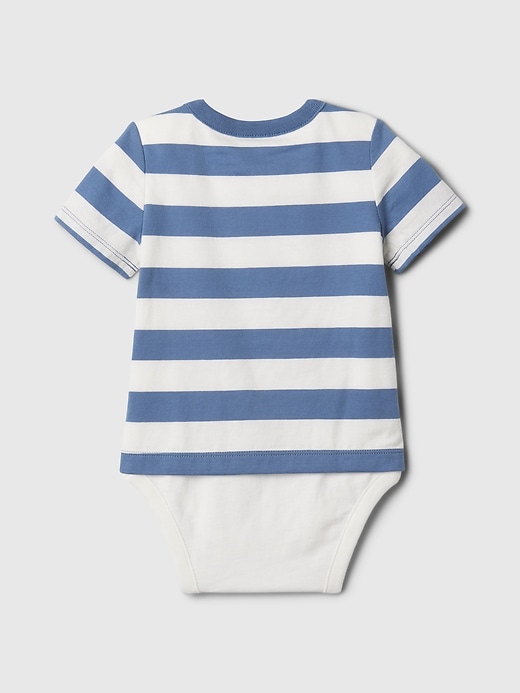 2 of 8 showing, with the color bainbridge blue of product Baby Organic Cotton Stripe Pocket Bodysuit