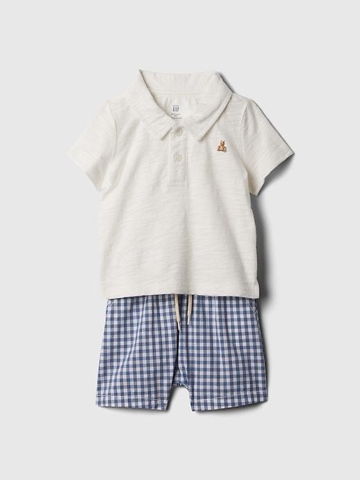1 of 8 showing, with the color NAVY GINGHAM of product Baby Polo Outfit Set