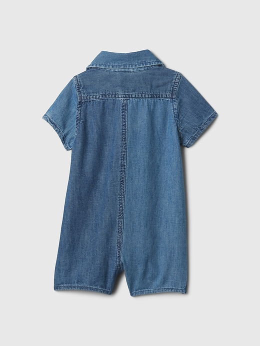 2 of 8 showing, with the color chambray of product Baby Denim Shorty One-Piece