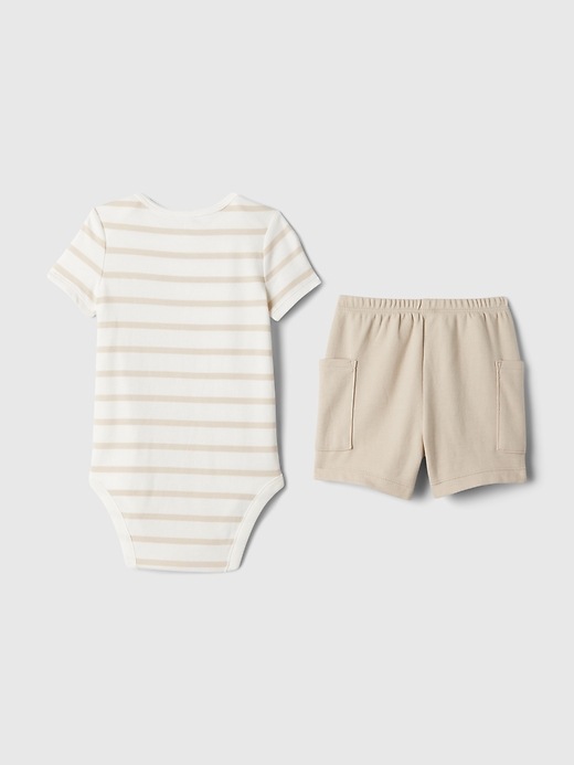 2 of 8 showing, with the color bedrock beige of product Baby Supima® Bodysuit Outfit Set