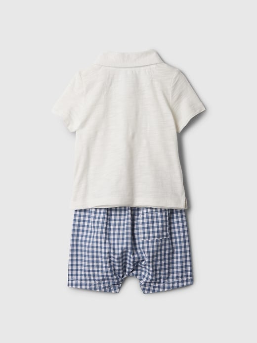 2 of 8 showing, with the color NAVY GINGHAM of product Baby Polo Outfit Set