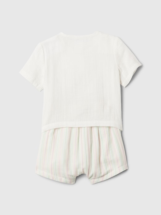 2 of 8 showing, with the color multi stripe of product Baby Crinkle Gauze Outfit Set