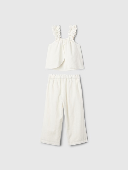 2 of 8 showing, with the color white of product babyGap Linen-Cotton Ruffle Outfit Set