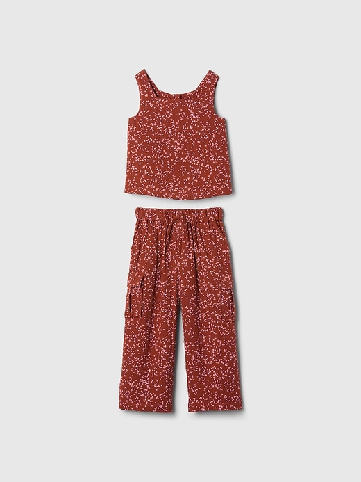 1 of 8 showing, with the color smoked paprika of product babyGap Crinkle Gauze Cargo Outfit Set