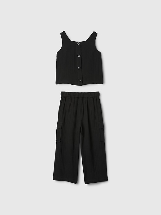 2 of 8 showing, with the color true black of product babyGap Crinkle Gauze Cargo Outfit Set