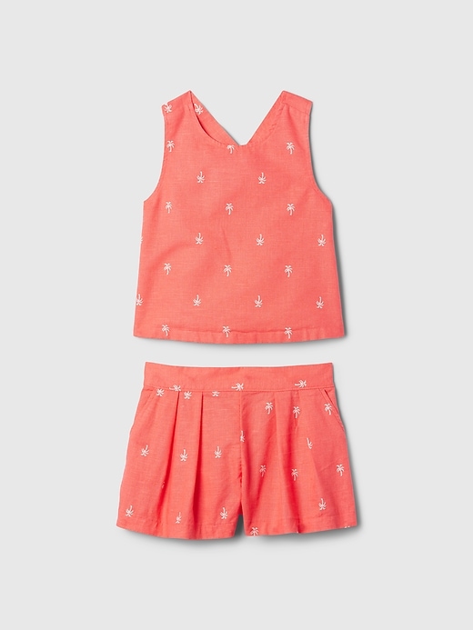 1 of 8 showing, with the color fire coral red of product babyGap Linen-Cotton Outfit Set