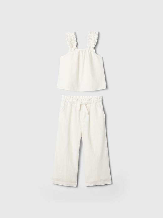 1 of 8 showing, with the color white of product babyGap Linen-Cotton Ruffle Outfit Set