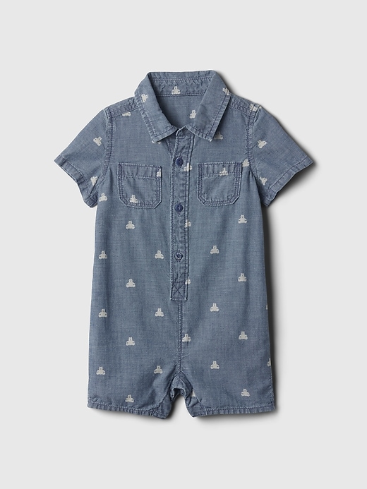 1 of 8 showing, with the color medium wash of product Baby Denim Shorty One-Piece