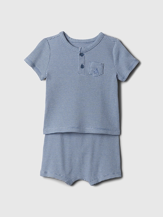 1 of 8 showing, with the color blue stripe of product Baby Rib Outfit Set