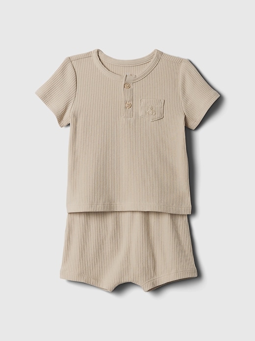 1 of 8 showing, with the color bedrock beige of product Baby Rib Outfit Set