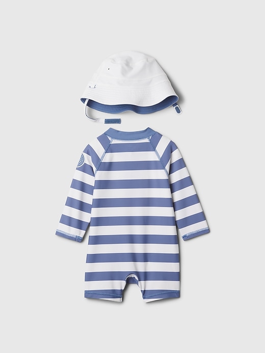 2 of 8 showing, with the color navy stripe of product Baby Rash Guard Swim Set