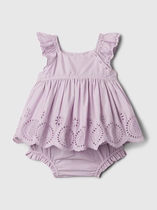 1 of 8 showing, with the color orchid petal of product Baby Eyelet Outfit Set