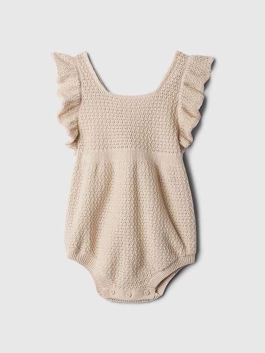1 of 8 showing, with the color bedrock beige of product Baby Crochet Shorty One-Piece