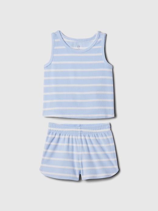 1 of 8 showing, with the color bicoastal blue of product Baby & Toddler Recycled Towel Terry PJ Shorts Set