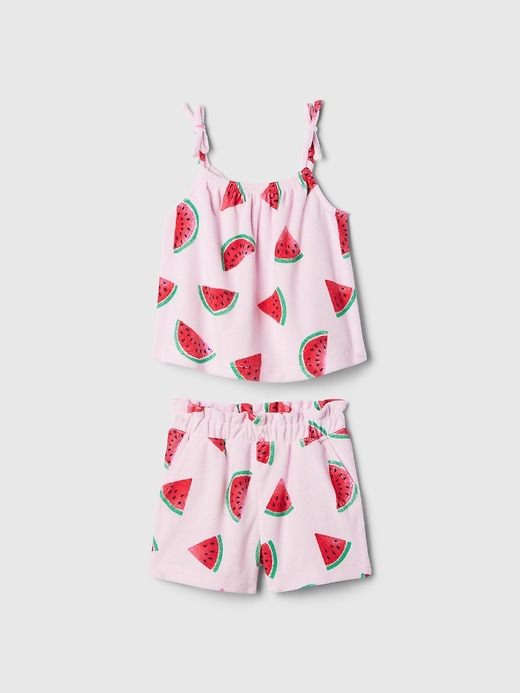 1 of 8 showing, with the color watermelon pink of product babyGap French Terry Outfit Set